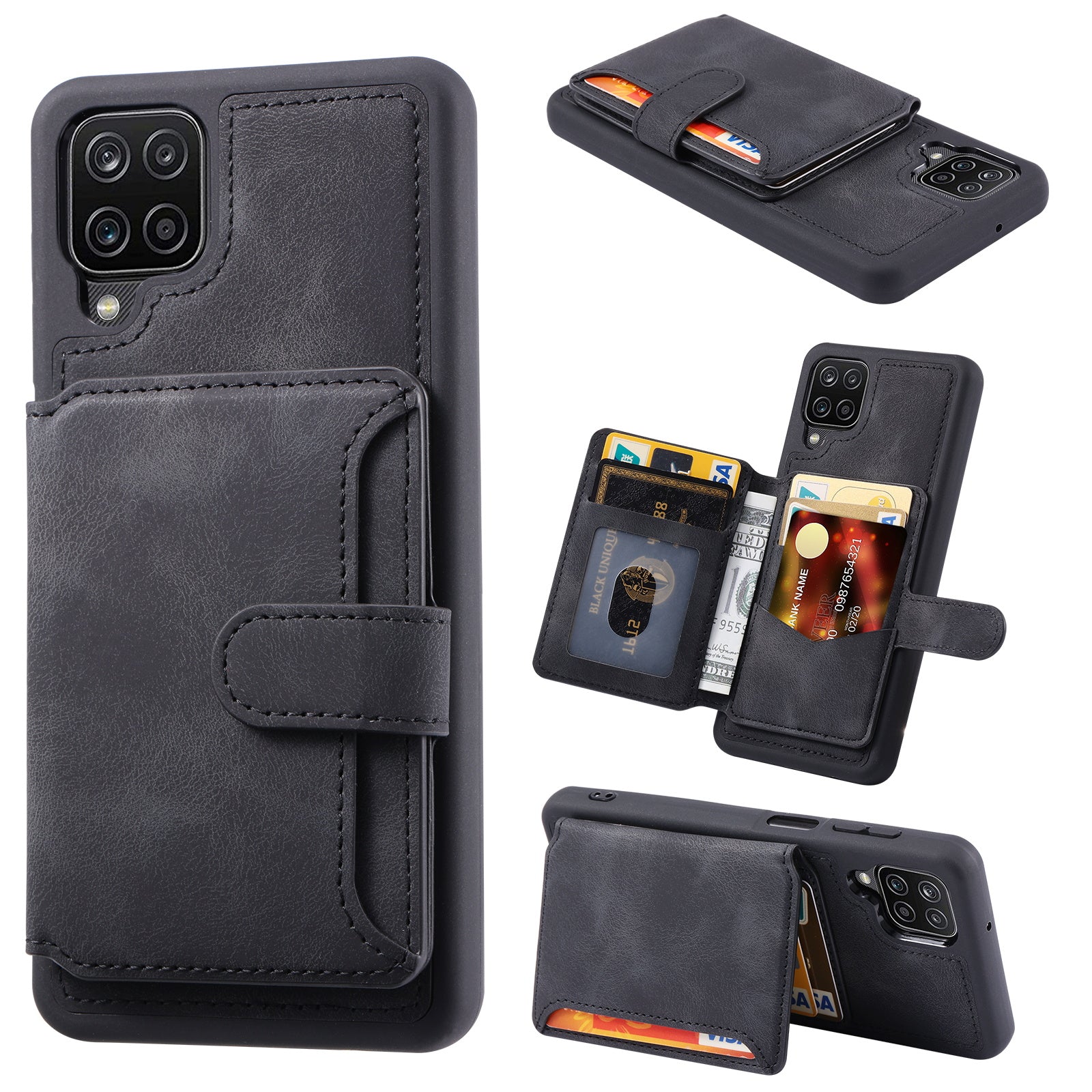For Samsung Galaxy A12 / M12 RFID Blocking Phone Case Leather Coated TPU Cover with Kickstand Wallet For Samsung Galaxy A12 / M12 RFID Blocking Phone Case Leather Coated TPU Cover with Kickstand Wallet